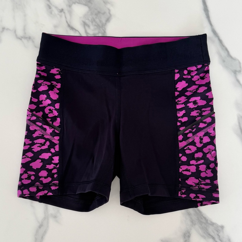 Lululemon Pink & Black Leopard Print Bike Short 4”